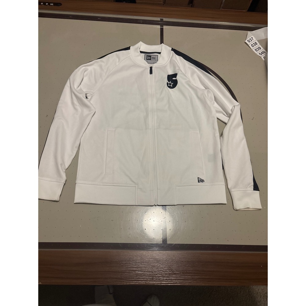 New Era Mens Track Jacket White Black Stripe Star 5 Full Zip Bomber Size M